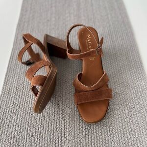 Mariella Brown Suede Leather Strappy Block Heels Sandals Made in Italy Size 9